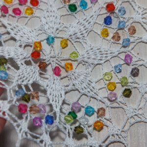 White crochet doily Nonna, with beads, 21 cm