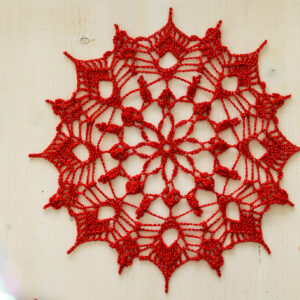 Red with gold crochet doily, Gluhwein doily, 25 cm