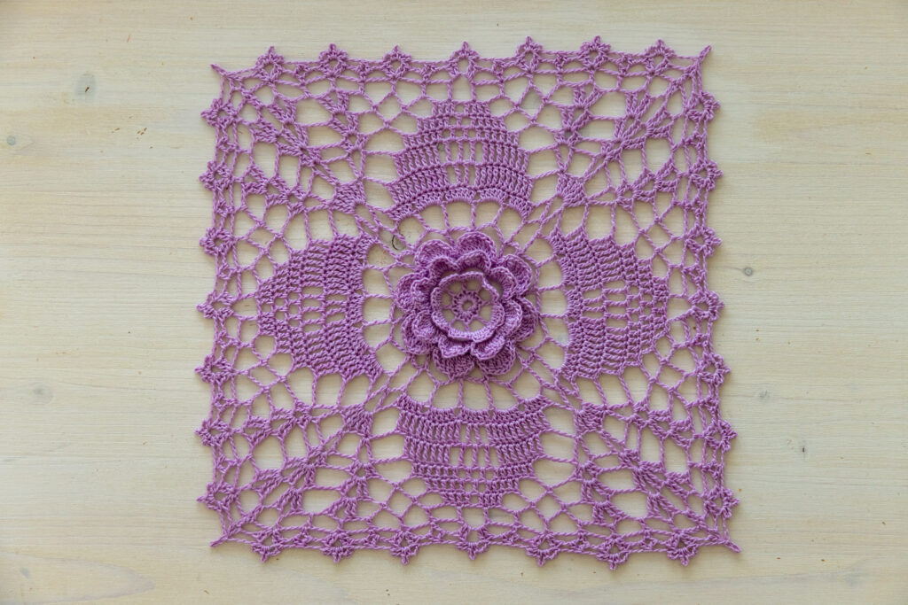 Purple crochet doily, 25 x 25 cm