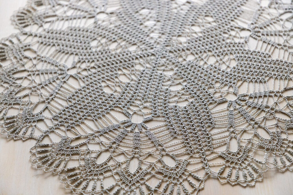 Amazing silver gray crochet tablecloth, 64 cm