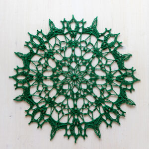Fabulous crochet doily in green color, beautiful Susanne, 31 cm