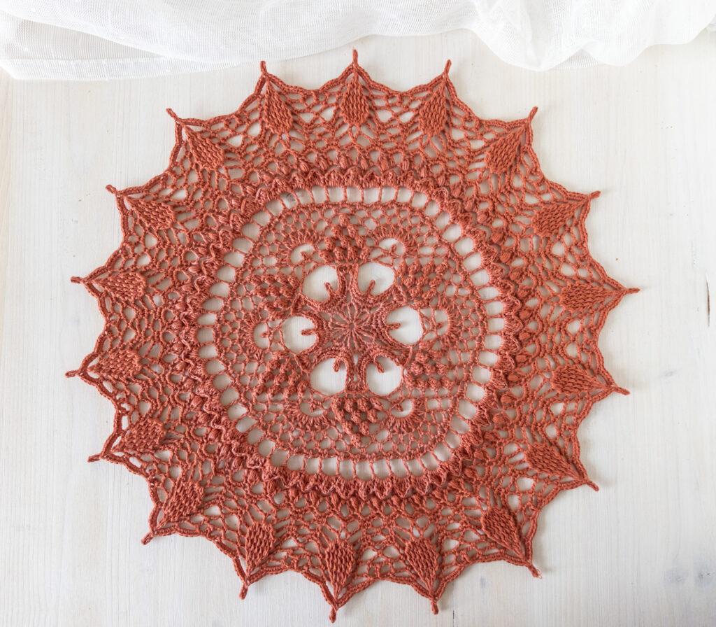 Beautiful terracotta crochet doily Bernadette, 44 cm