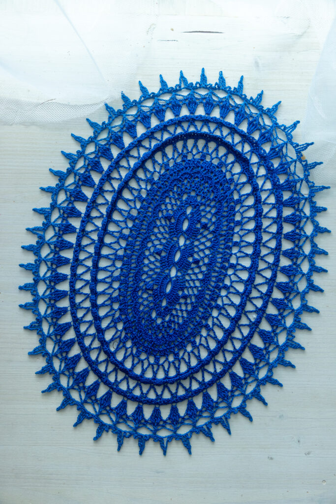 Blue Crochet Doily "Sherry", Handmade Lace Table Runner 40x30 cm, 100% Cotton Cottagecore Table Decor, Unique Gift for Her, Free Shipping