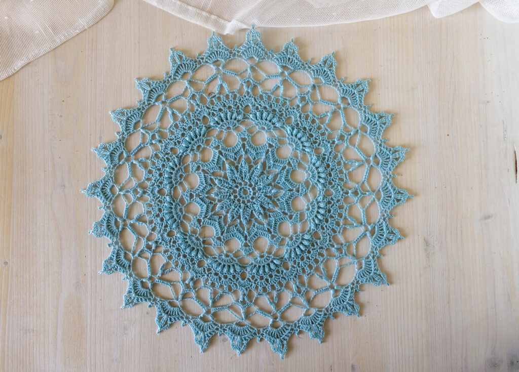 Nice blue crochet doily Viera, 37 cm