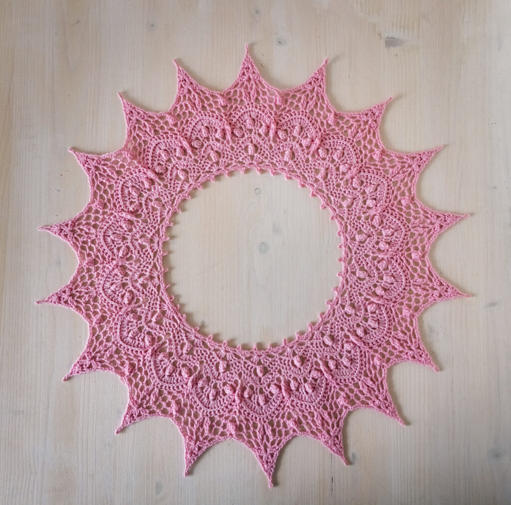 Awesome pink crochet doily, The Sun, 47 cm