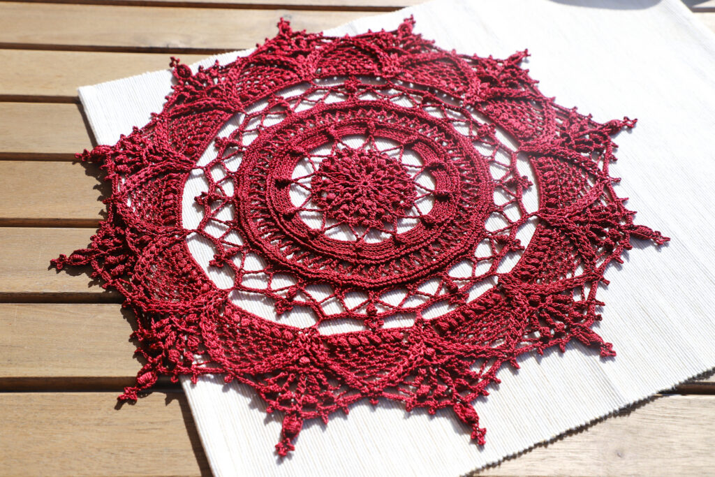 Vintage red crochet doily Monaco, 38 cm