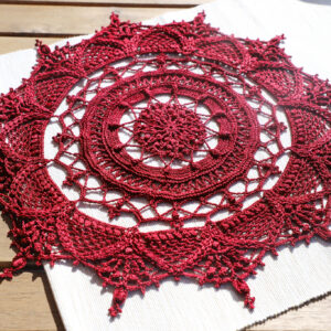 Vintage red crochet doily Monaco, 38 cm