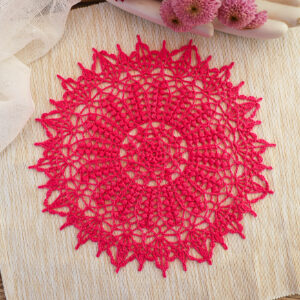 Bright pink crochet doily Simone, 25 cm