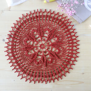 Vintage red crochet doily Eglantine, 26 cm