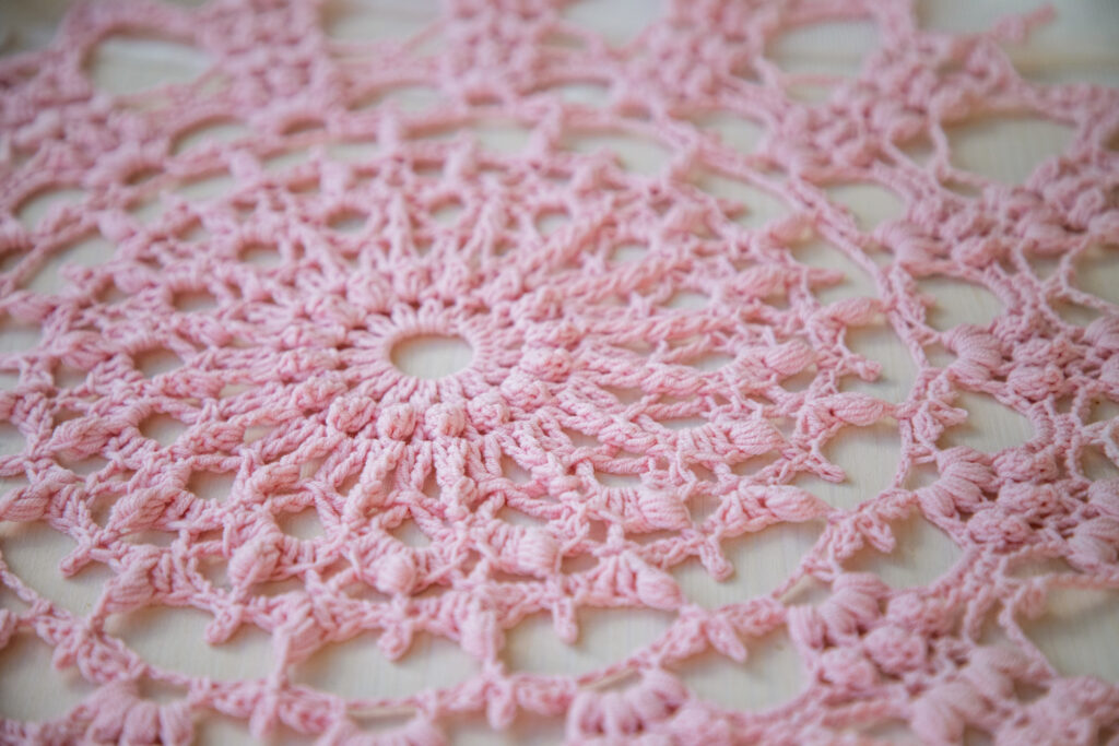 Pink crochet doily, Iveta