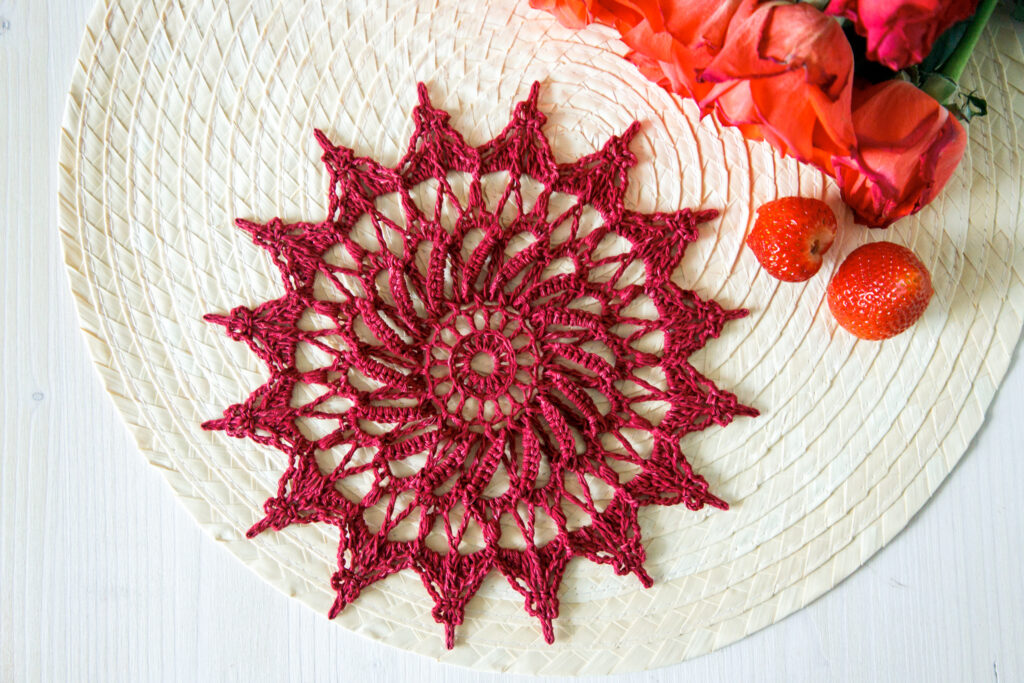 Dark red crochet doily, Dagmar