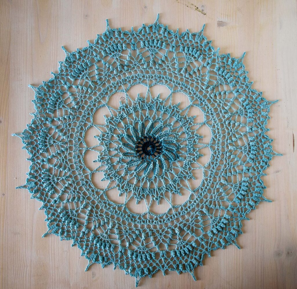 Blue crochet doily, Dagmar