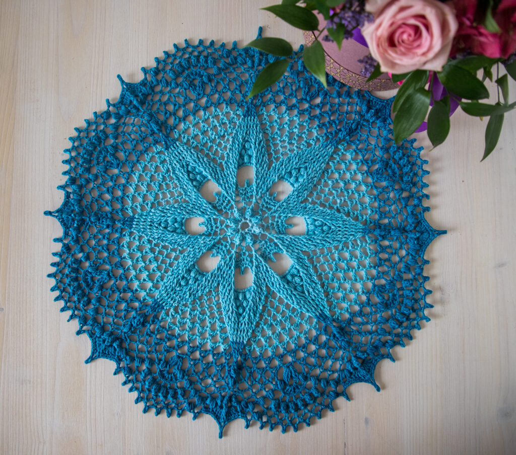 Gradient blue textured crochet doily, Eliska