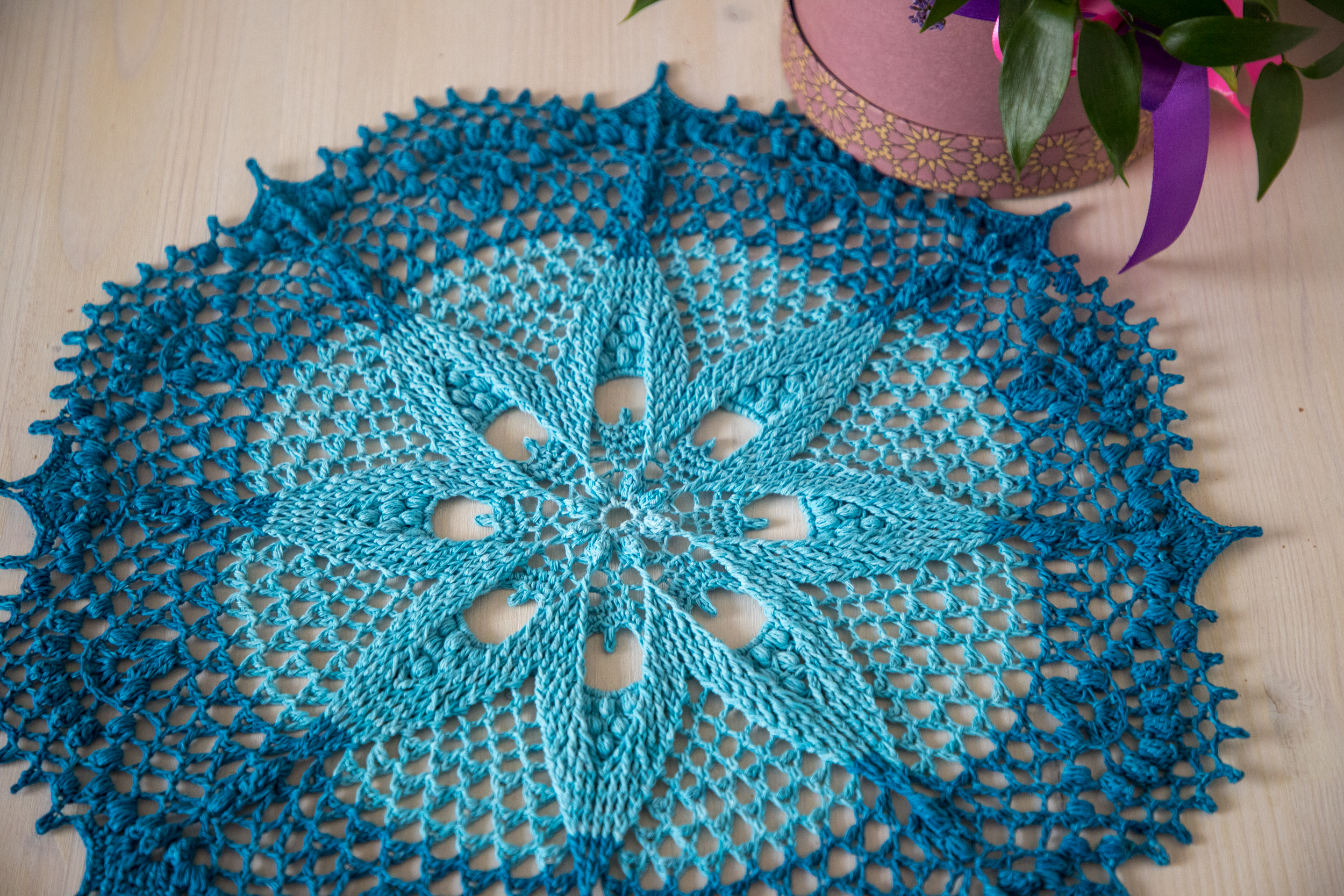 Gradient blue textured crochet doily, Eliska - Image 2