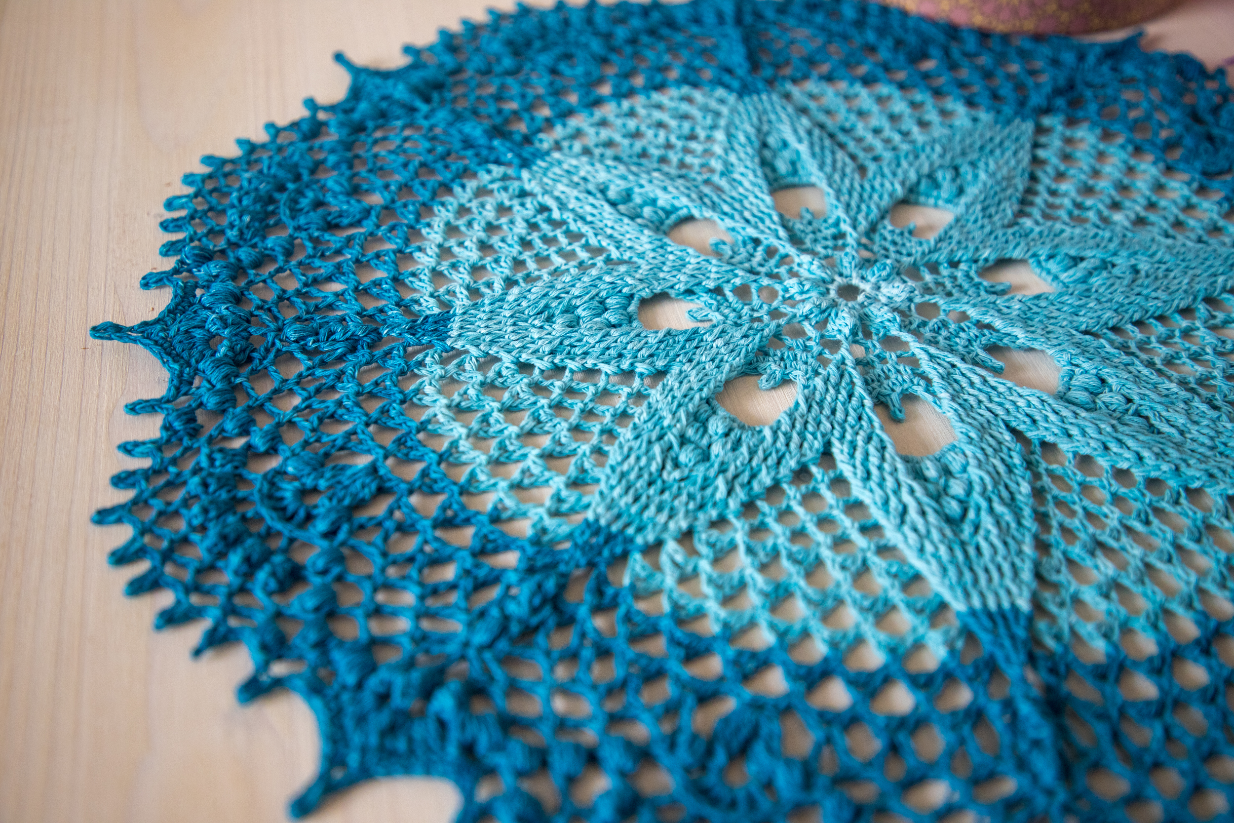 Gradient blue textured crochet doily, Eliska - Image 3