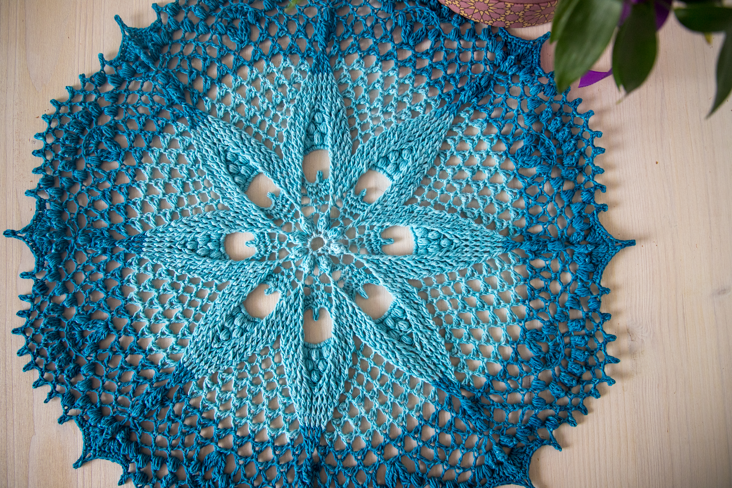 Gradient blue textured crochet doily, Eliska - Image 5