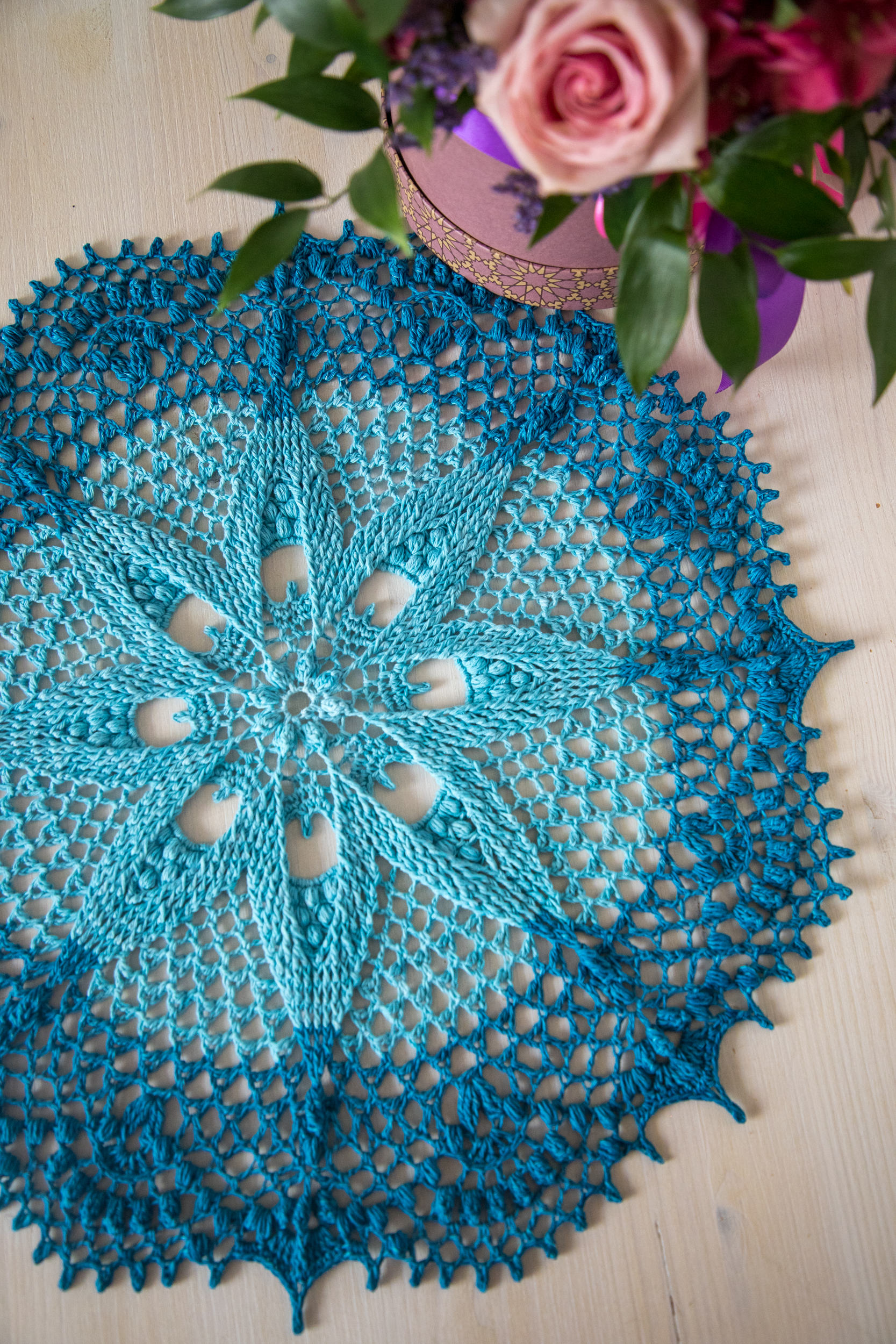Gradient blue textured crochet doily, Eliska - Image 6