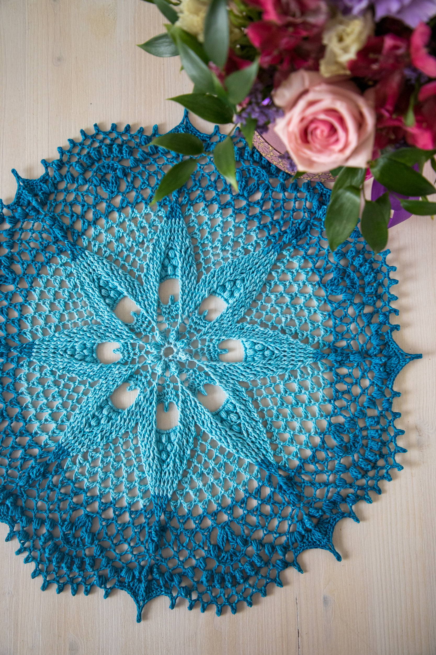 Gradient blue textured crochet doily, Eliska - Image 7