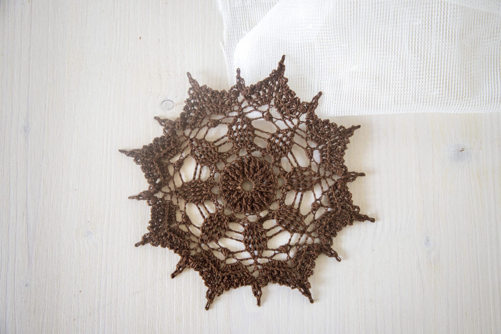 Chocolate brown crochet doily, Lea