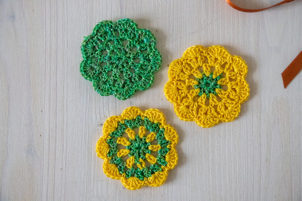 Set of 3 crochet coasters, 2.5 in