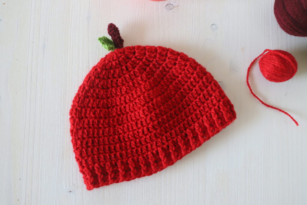 Crochet apple beanie, newborn size