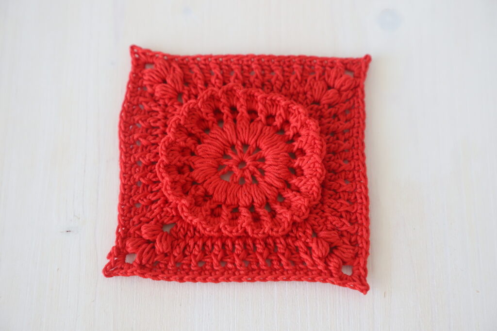 One color square crochet doily, 6.2 in