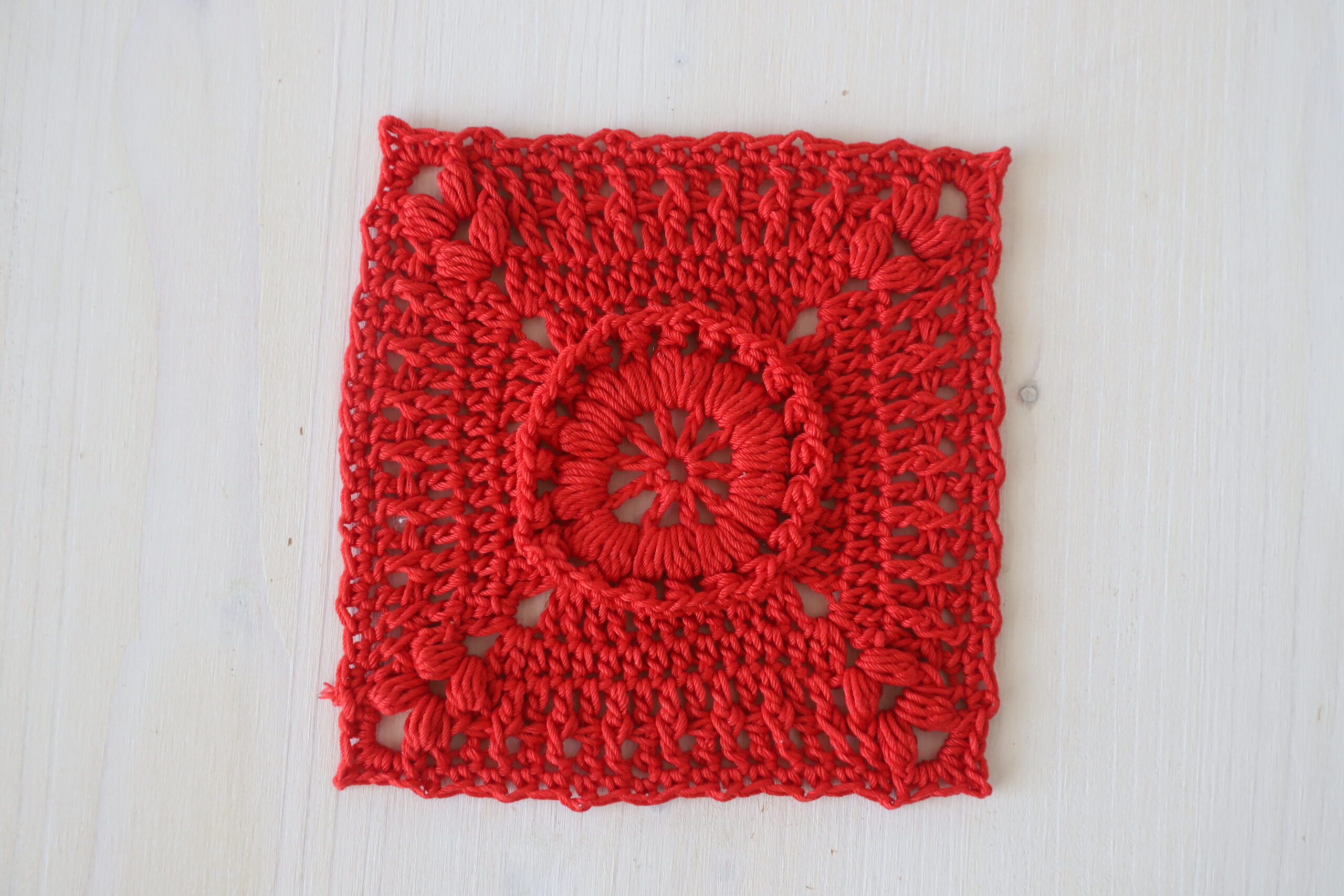 One color square crochet doily, 6.2 in
