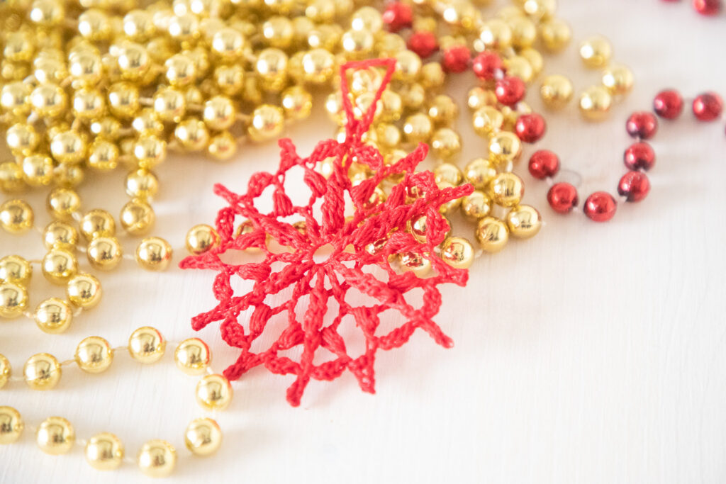 Red crochet snowflake, 2.5 in
