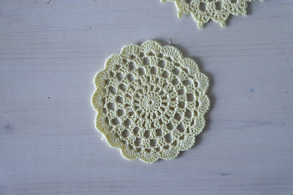 Small yellow crochet doily, 12 cm, small gift