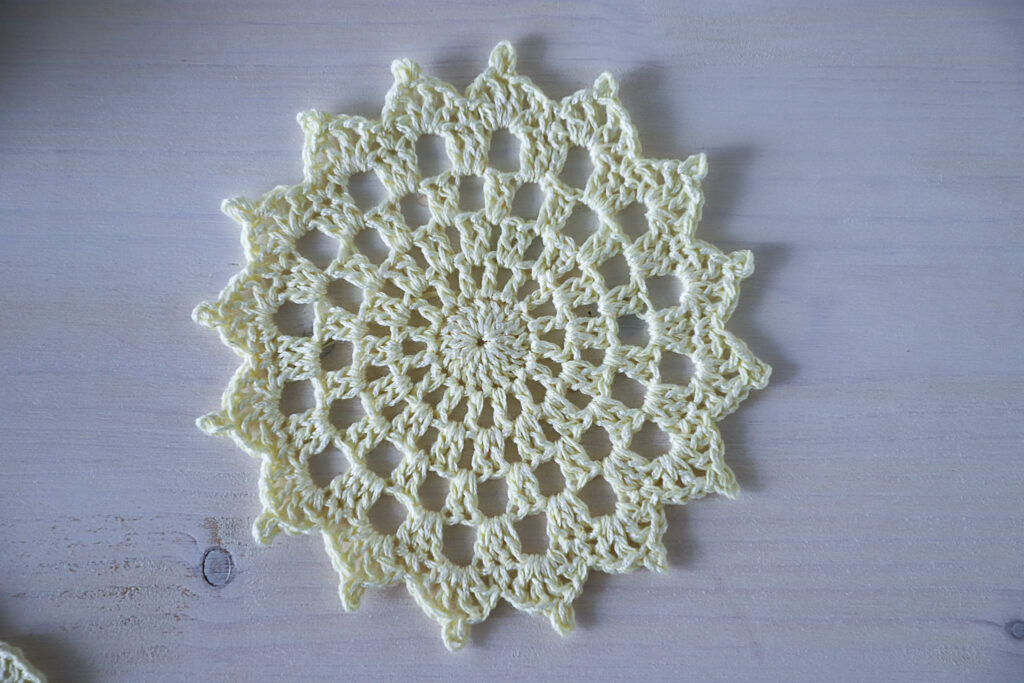 Small yellow crochet doily, 12 cm, coaster