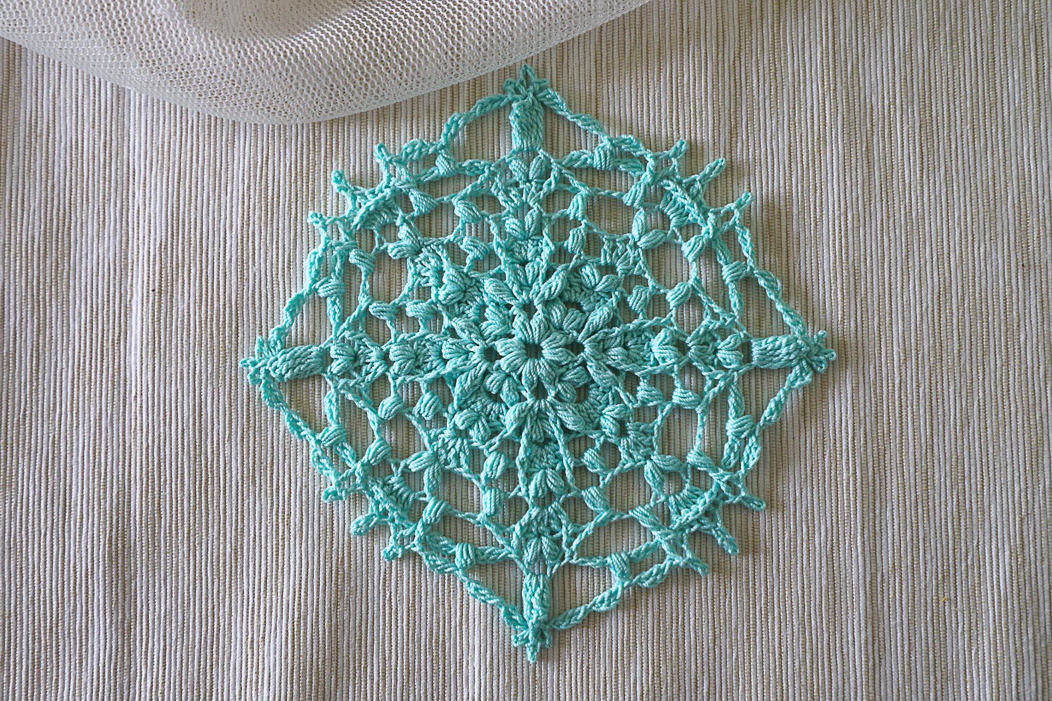 Teal blue crochet doily Alida, by Olga Shalaeva, 14 cm - Image 2