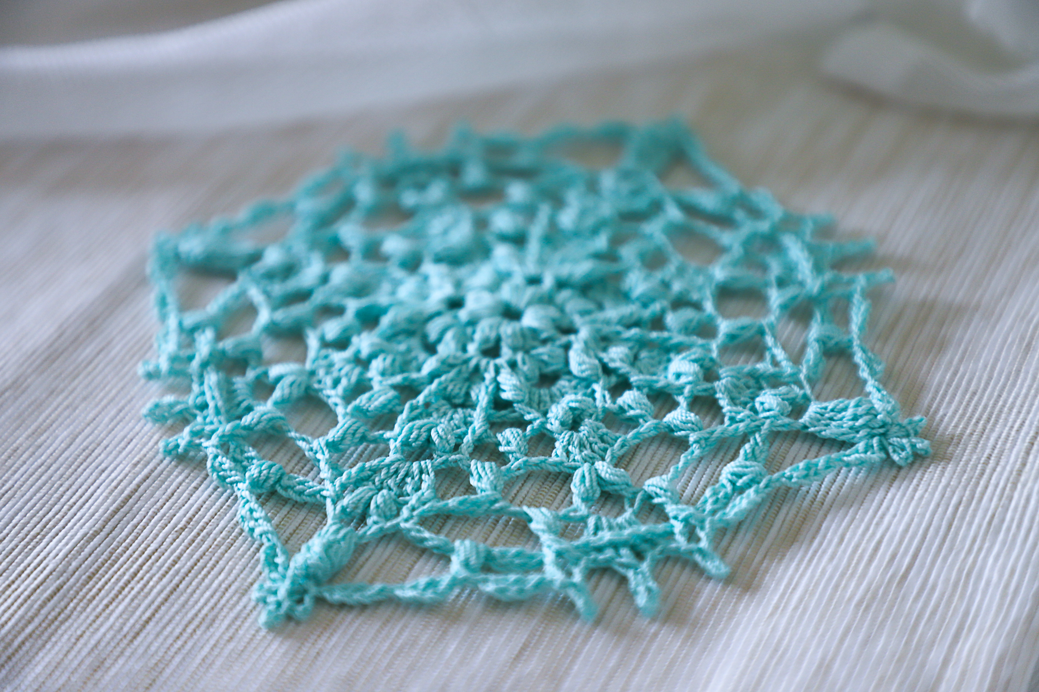 Teal blue crochet doily Alida, by Olga Shalaeva, 14 cm - Image 3