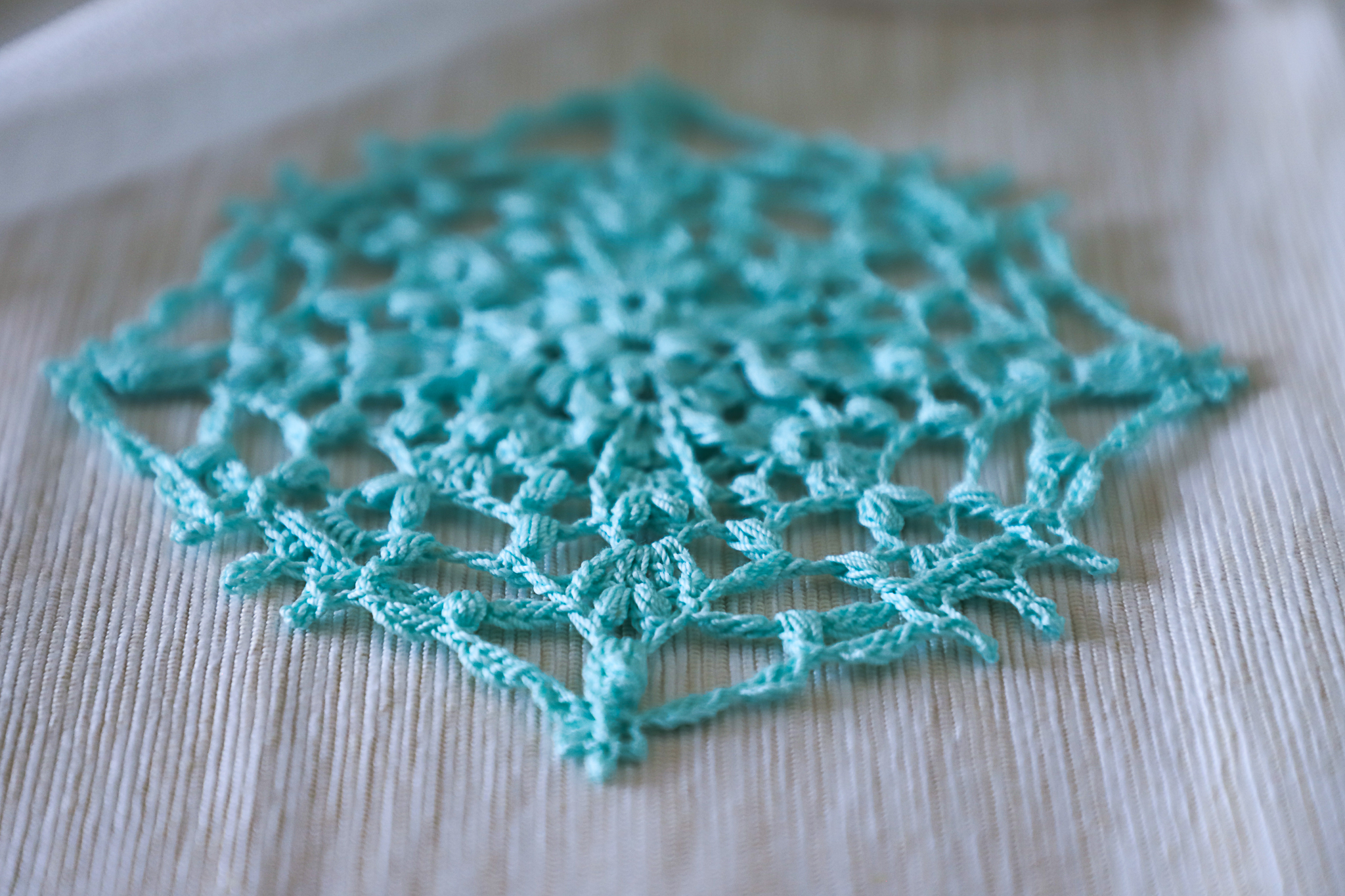 Teal blue crochet doily Alida, by Olga Shalaeva, 14 cm - Image 4