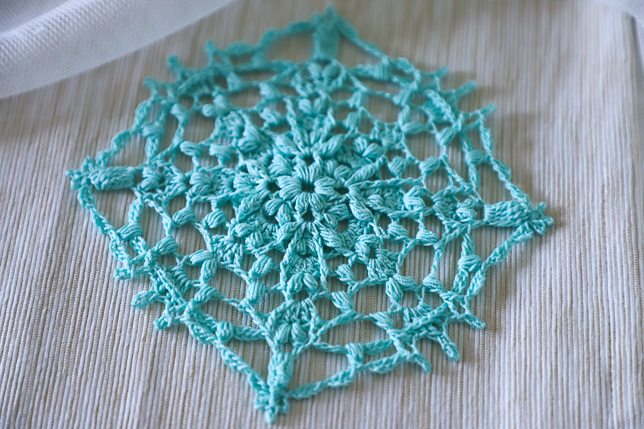 Teal blue crochet doily Alida, by Olga Shalaeva, 14 cm - Image 5