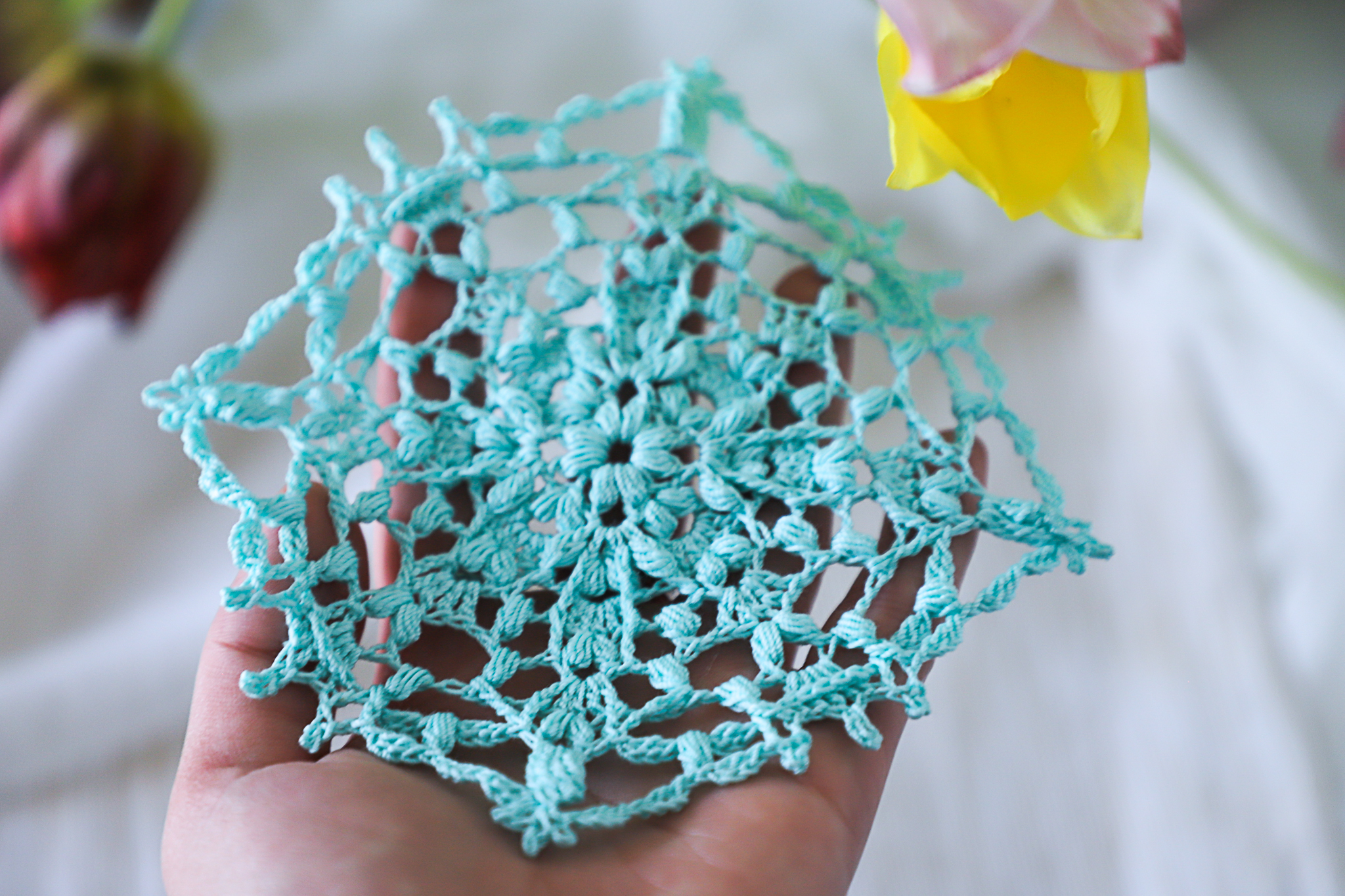 Teal blue crochet doily Alida, by Olga Shalaeva, 14 cm - Image 6
