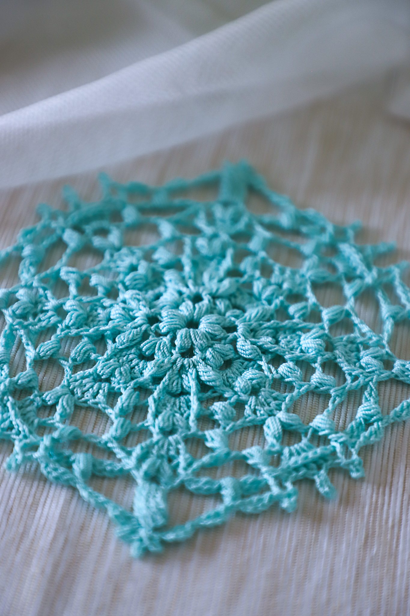Teal blue crochet doily Alida, by Olga Shalaeva, 14 cm - Image 7
