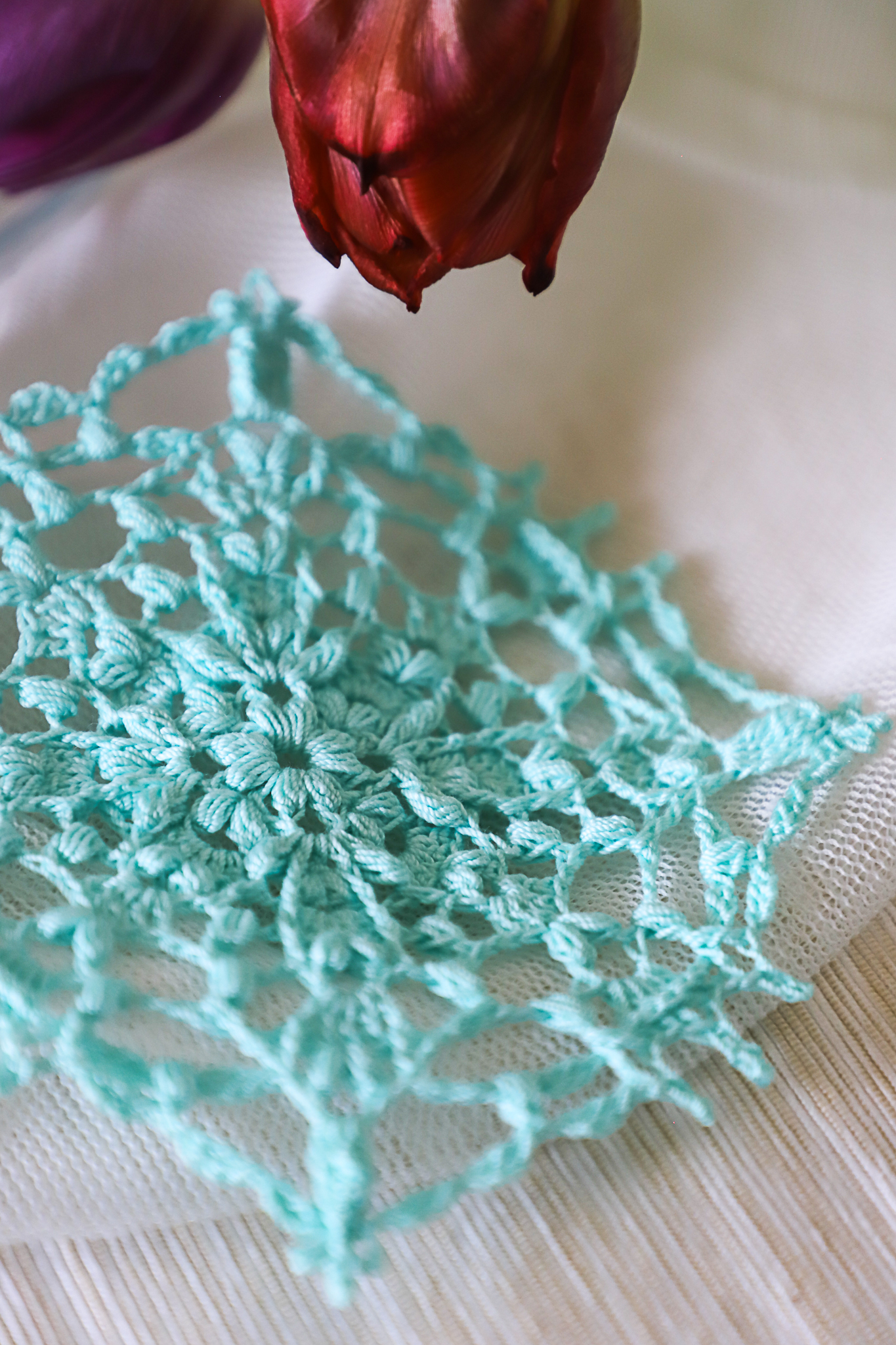 Teal blue crochet doily Alida, by Olga Shalaeva, 14 cm - Image 8
