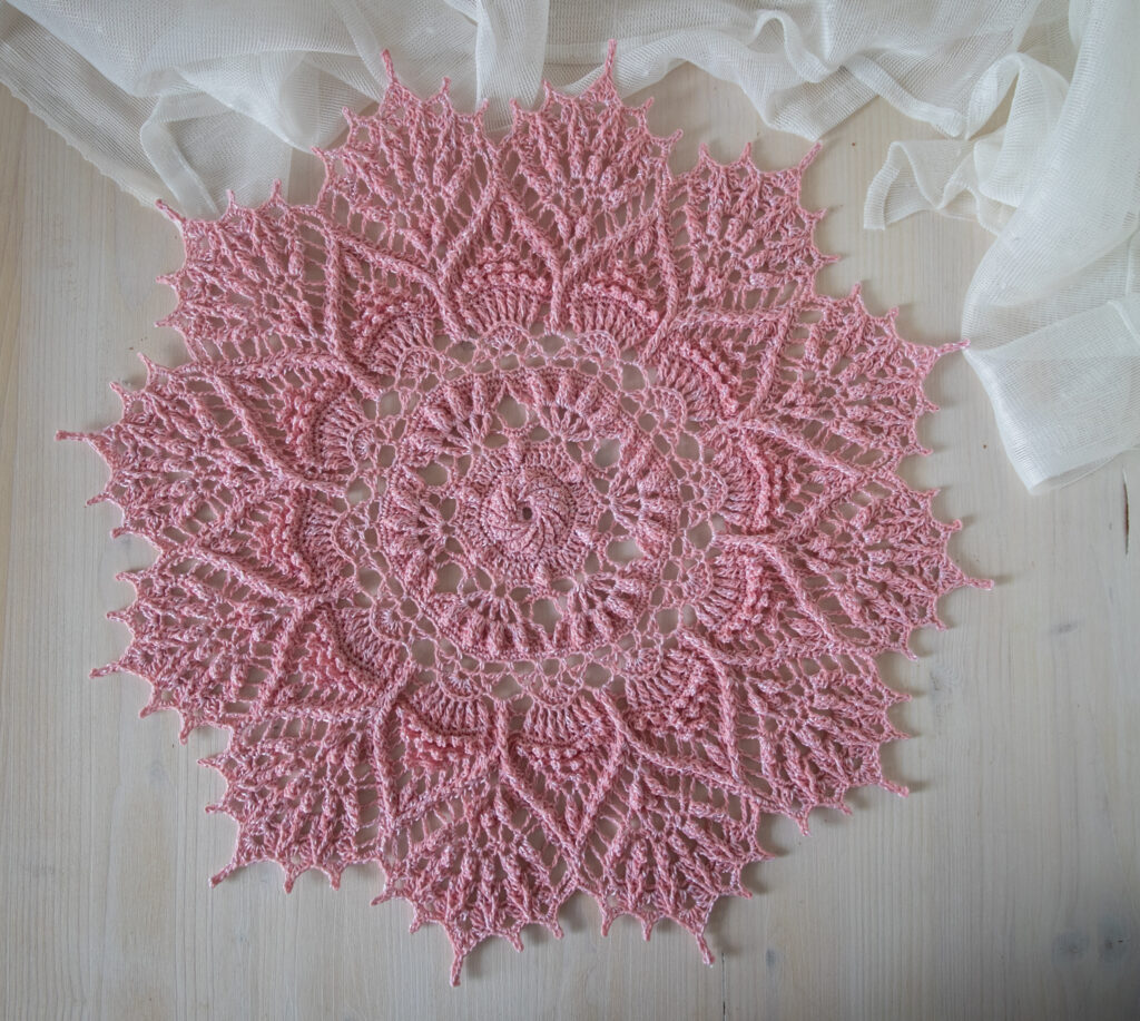Pink texture crochet doily, 47 cm